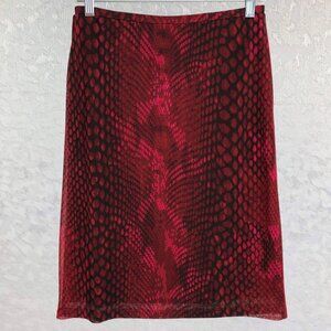 Express World Brand Midi Skirt with Red and Black Reptile Print Size S
